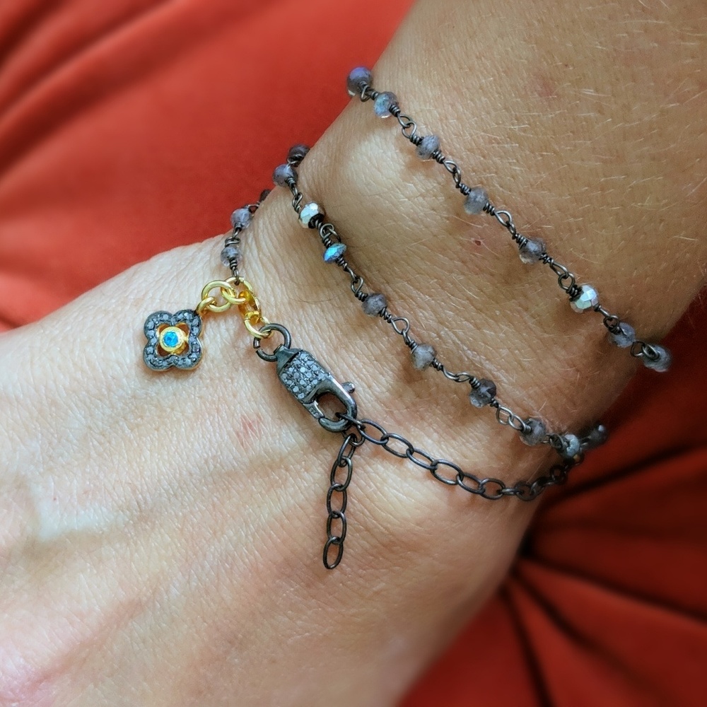 Diamond Charm Labradorite Bracelet